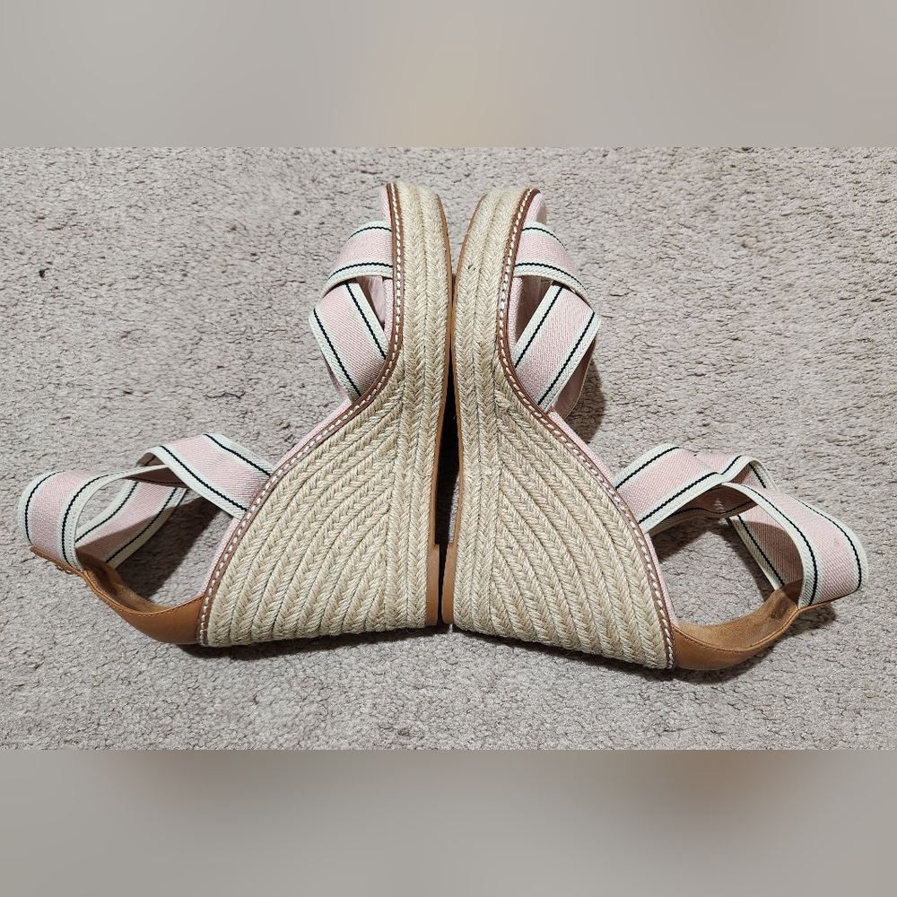 Tory Burch Women's Pink Ankle Strap Wedge Heel Espadrille Sandals